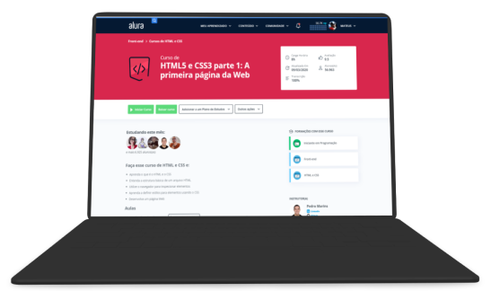 Notebook com a pagina do curso HTML e CSS